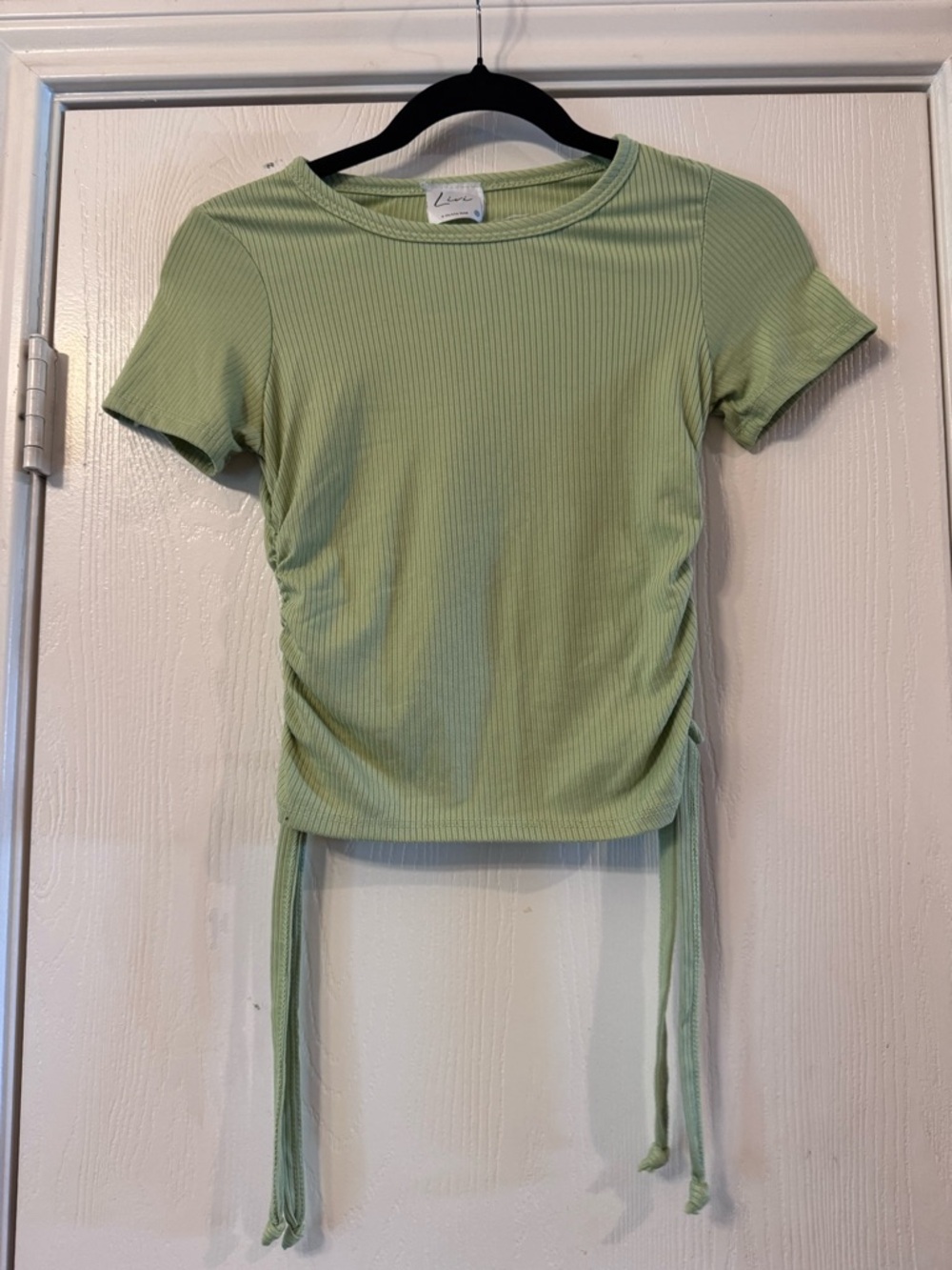Olivia Rae Light Green Ribbed Side-Drawstring Crop Top